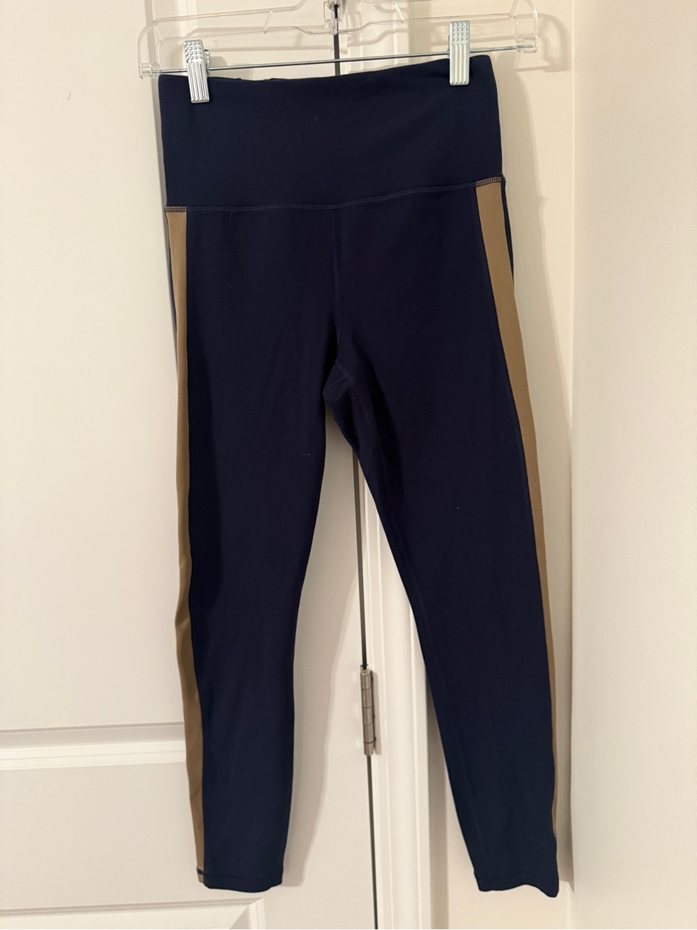 Athleta Navy Leggings with Tan Side